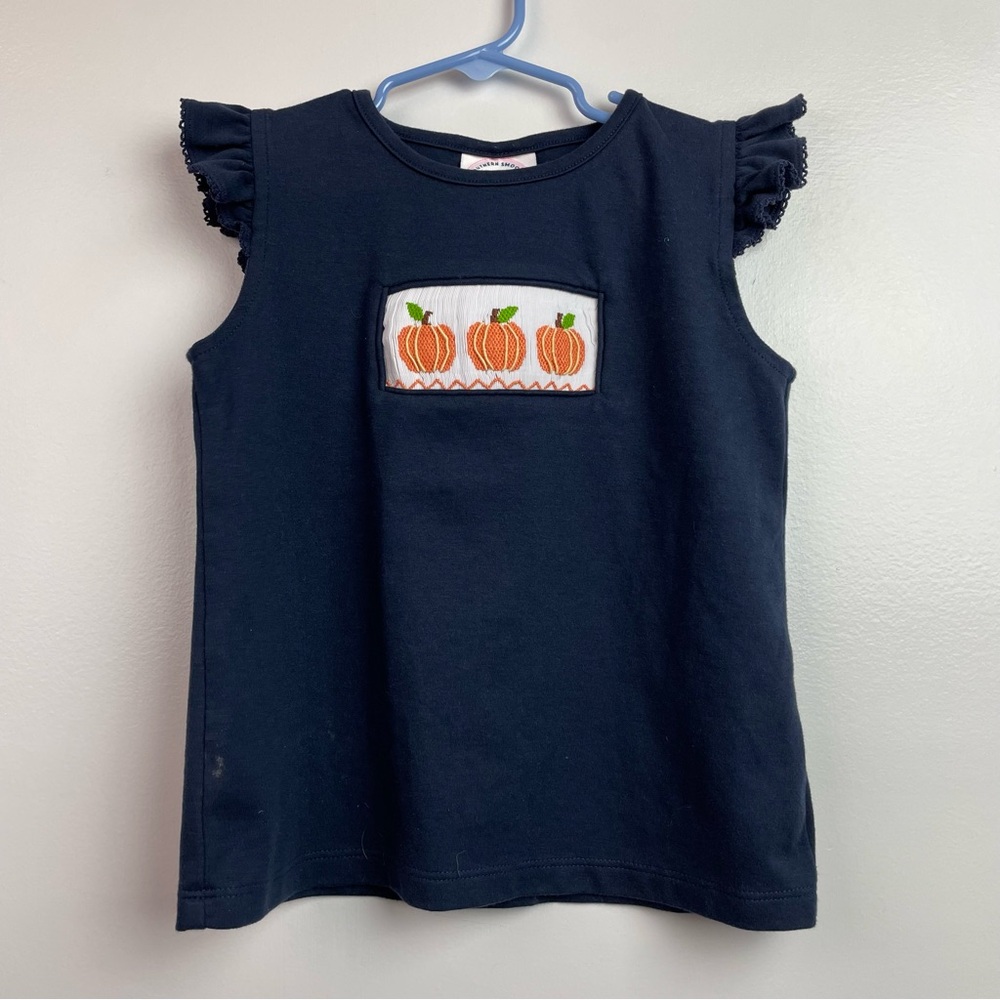 Southern Smocked Navy Blue Smocked Pumpkins Halloween Top